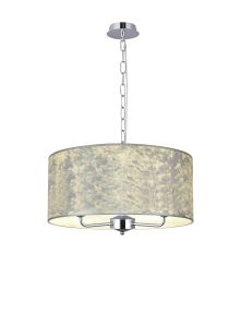 Banyan 3 Light Multi Arm Pendant, 1.5m Chain, E14 Polished Chrome With 50cm x 20cm Silver Leaf With White Lining Shade