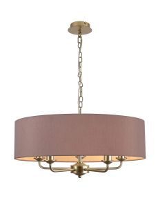 Banyan 5 Light Multi Arm Pendant With 60cm x 15cm Dual Faux Silk Fabric Shade Champagne Gold/Taupe