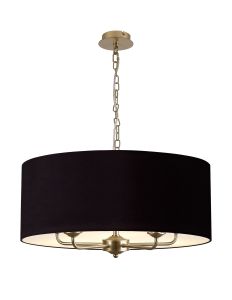 Banyan 5 Light Multi Arm Pendant With 60cm x 22cm Dual Faux Silk Fabric Shade Champagne Gold/Midnight Black/Green Olive