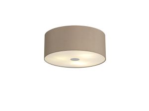Baymont Polished Chrome 3 Light E27 Flush Ceiling With 40cm x 18cm Faux Silk Shade, Grey/White Laminate & Frosted/PC Acrylic Diffuser