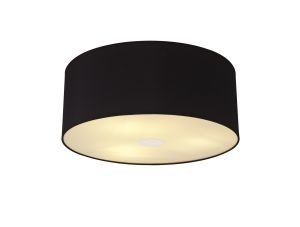 Baymont Polished Chrome 3 Light E27 Flush Ceiling With 50cm x 20cm Dual Faux Silk Shade, Black/Green Olive & Frosted/PC Acrylic Diffuser
