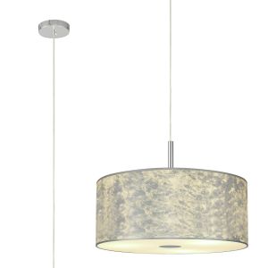 Baymont Polished Chrome  3 Light E27 Single Pendant With 50cm x 20cm Silver Leaf Shade With Frosted/PC Acrylic Diffuser