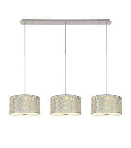 Baymont Polished Chrome 3 Light E27 Linear Pendant With 30cm x 17cm Silver Leaf Shade With Frosted/PC Acrylic Diffuser 2m