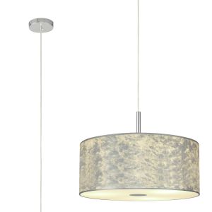 Baymont 40cm Polished Chrome 5 Light E27 Single Pendant With 50cm x 20cm Silver Leaf Shade With Frosted/PC Acrylic Diffuser