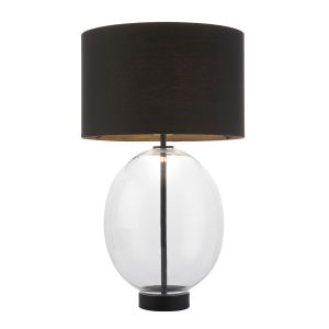 Nera 1 Light E27 Matt Black & Oval Tinted Glass Table Lamp With 3 Stage Touch Dimmer Switch C/W Black Cotton Fabric Shade