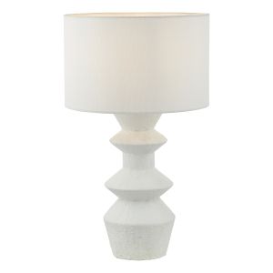 Bidelisbon 1 Light  E27 Matt White Table Lamp With Inline Switch C/W White Linen 32cm Drum Shade