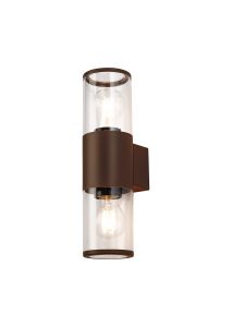 Bizet Wall Lamp 2 x E27, IP54, Matt Brown/Clear, 2yrs Warranty