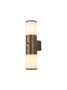 Bizet Wall Lamp With PIR Sensor 2 x E27, IP54, Matt Brown/Opal, 2yrs Warranty