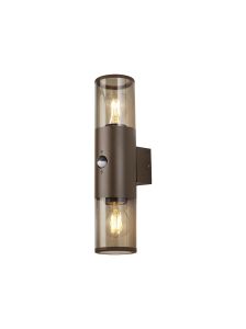 Bizet Wall Lamp With PIR Sensor 2 x E27, IP54, Matt Brown/Smoked, 2yrs Warranty