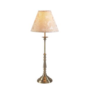 Blenheim 1 Light E14 Polished Nickel Candlestick Style Table Lamp With Inline Switch C/W Patterned Damask Ccrain Shade