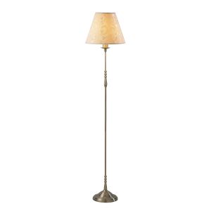 Blenheim 1 Light E27 Polished Nickel Candlestick Style Floor Lamp With Inline Foot Switch C/W Patterned Damask Ccrain Shade