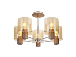 Blok Semi Flush Light, 5 x E27, Mocha/Amber Glass