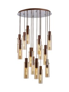 Blokus 80cm Round Pendant, 15 Light Adjustable E27, Mocha / Amber Glass, Item Weight: 25.3kg