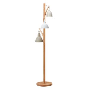 Blyton 3 Light E14 Ccrain Floor Lamp With Lightwood Detail With linline Foot Switch C/W Metal Retro-Styled Ccrain Shade