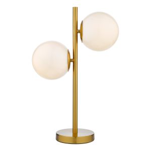 Bombazine 2 Light E14 Natural Brass Table Lamp With Opal Glass Shades