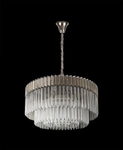 Brewer 80cm Pendant Round 12 Light E14, Polished Nickel/Clear Sculpted Glass, Item Weight: 25.4kg
