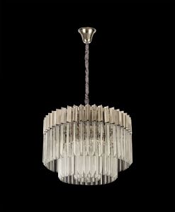 Brewer 60cm Pendant Round 8 Light E14, Polished Nickel/Clear Sculpted Glass Item Weight: 18kg