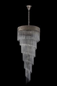 Brewer 90cm Pendant Round 7 Layer Spiral 31 Light E14, Polished Nickel/Clear Sculpted Glass, Item Weight: 93kg