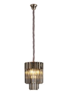 Brewer 30cm Pendant Round 4 Light E14, Polished Nickel / Smoke Sculpted Glass