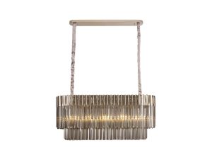 Brewer 100 x 32cm Pendant Rectangle 5 Light E14, Polished Nickel / Smoke Sculpted Glass, Item Weight: 21kg