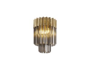 Brewer 30cm Ceiling Round 3 Light E14, Brass / Smoke Sculpted Glass