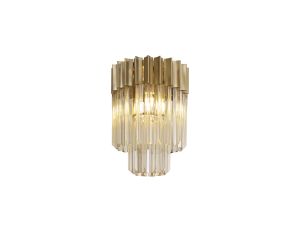 Brewer 30cm Ceiling Round 3 Light E14, Brass / Cognac Sculpted Glass