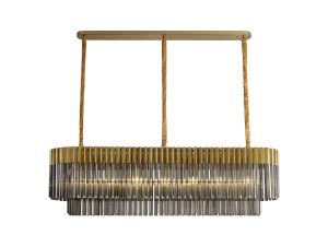 Brewer 150 x 40cm Pendant Rectangle 7 Light E14, Brass / Smoke Sculpted Glass, Item Weight: 28kg