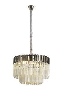 Brewer 60cm Pendant Round 8 Light E14, Polished Nickel / Cognac Sculpted Glass, Item Weight: 17.3kg