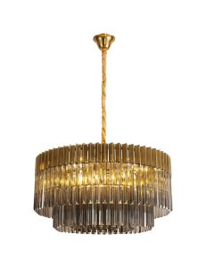 Brewer 80cm Pendant Round 12 Light E14, Brass / Smoke Sculpted Glass, Item Weight: 25.4kg