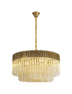 Brewer 80cm Pendant Round 12 Light E14, Brass / Cognac Sculpted Glass, Item Weight: 25.4kg