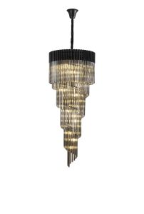 Brewer 70cm Pendant Round 5 Layer Spiral 23 Light E14, Matt Black / Smoke Sculpted Glass, Item Weight: 57kg