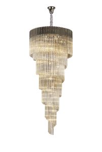 Brewer 90cm Pendant Round 7 Layer Spiral 31 Light E14, Polished Nickel / Cognac Sculpted Glass, Item Weight: 93kg