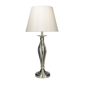 Bybliss 1 Light E27 Satin Chrome Table Lamp With Open Metalwork With Inline Switch C/W Ccrain Shade