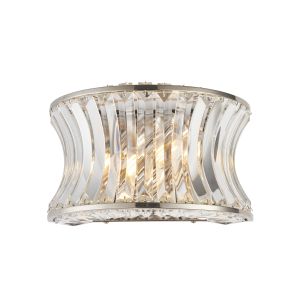 Cosimo 2 Light E14 Bright Nickel Wall Light With Concave Clear Glass & Clear Cut Faceted Glass Crystals