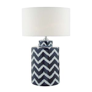 Cablooma 1 Light E27 Blue With White Table Lamp With Inline Switch C/W Ciara White Linen 33cm Shade