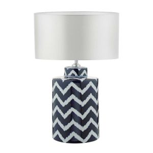 Cablooma 1 Light E27 Blue With White Table Lamp With Inline Switch C/W Hilda Ivory Faux Silk 35cm Drum Shade