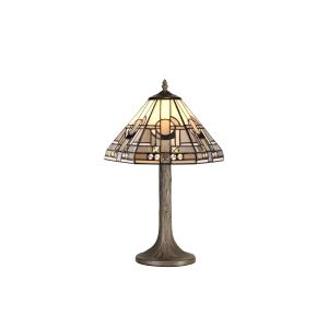 Calpe 1 Light Tree Like Table Lamp E27 With 30cm Tiffany Shade, White/Grey/Black/Clear Crystal/Aged Antique Brass