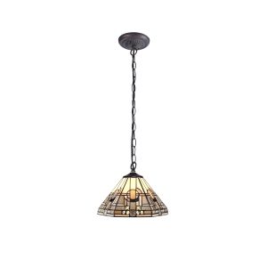Calpe 1 Light Downlighter Pendant E27 With 30cm Tiffany Shade, White/Grey/Black/Clear Crystal/Aged Antique Brass