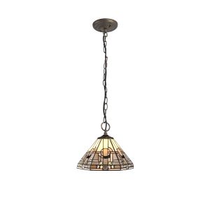 Calpe 3 Light Downlighter Pendant E27 With 30cm Tiffany Shade, White/Grey/Black/Clear Crystal/Aged Antique Brass