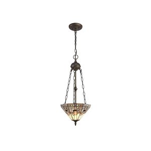 Calpe 2 Light Uplighter Pendant E27 With 30cm Tiffany Shade, White/Grey/Black/Clear Crystal/Aged Antique Brass