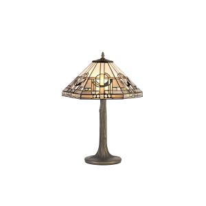 Calpe 2 Light Tree Like Table Lamp E27 With 40cm Tiffany Shade, White/Grey/Black/Clear Crystal/Aged Antique Brass
