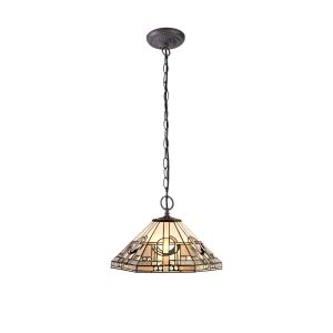 Calpe 2 Light Downlighter Pendant E27 With 40cm Tiffany Shade, White/Grey/Black/Clear Crystal/Aged Antique Brass