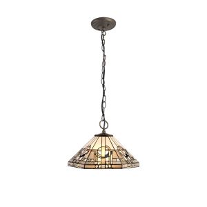 Calpe 3 Light Downlighter Pendant E27 With 40cm Tiffany Shade, White/Grey/Black/Clear Crystal/Aged Antique Brass