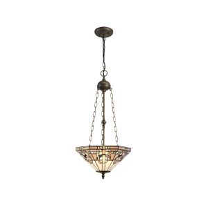 Calpe 3 Light Uplighter Pendant E27 With 40cm Tiffany Shade, White/Grey/Black/Clear Crystal/Aged Antique Brass