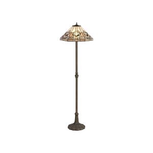Calpe 2 Light Leaf Design Floor Lamp E27 With 40cm Tiffany Shade, White/Grey/Black/Clear Crystal/Aged Antique Brass