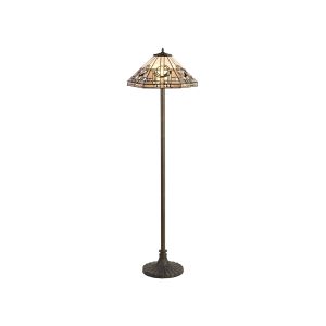 Calpe 2 Light Stepped Design Floor Lamp E27 With 40cm Tiffany Shade, White/Grey/Black/Clear Crystal/Aged Antique Brass