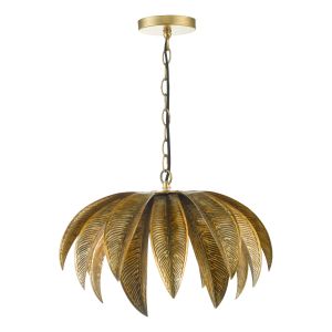 Cara 1 Light E27 Antique Gold Adjustable Pendant In A Glamorous Palm Tree Style