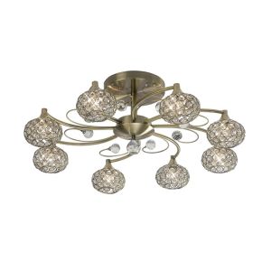 Cara Semi Flush 8 Light G9 Antique Brass/Crystal