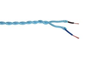 Cavo 1m Blue & White Wave Stripe Braided Twisted 2 Core 0.75mm Cable VDE Approved (qty ordered will be supplied as one continuous length)