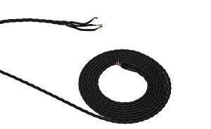 Cavo 1m Black Braided Twisted 3 Core 0.75mm Cable VDE Approved (qty ordered will be supplied as one continuous length)